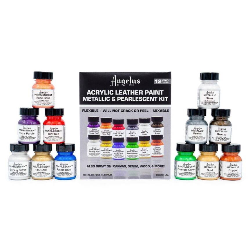 Angelus Pearlescent and Metallic Leather Paint Set 12 Colors - 1