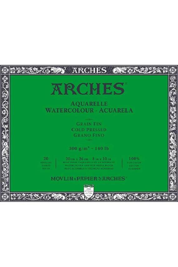 Arches Suluboya Blok Defter 20x26 cm 300 Gr 20 Yaprak Cold Press Grain Fin - 1