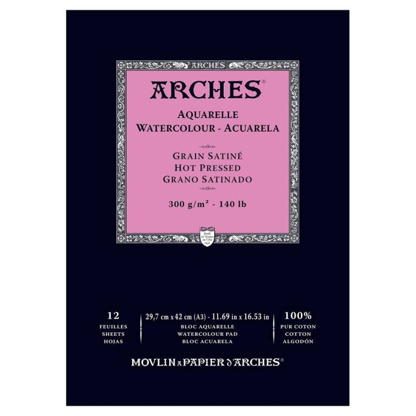 Arches Watercolor Block Notebook 29.7X42 cm 300 Gr 12 Sheets Hot Pressed - 1