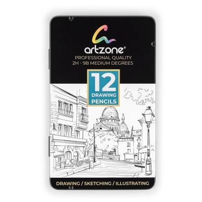 Artzone Graduated Pencil Set Metal Box 12 Pieces