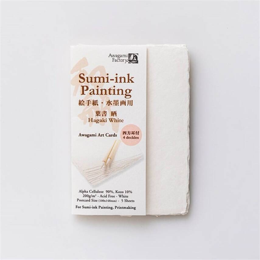Awagami Handmade Tesuki Art Cards Set Thick White 200 Gr 14.8x10 cm - 1