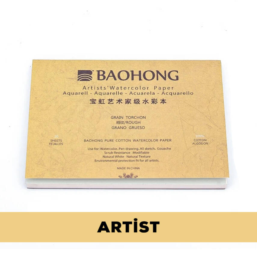 Baohong Suluboya Defteri Artist %100 Pamuk 300 gr 31x41 cm 20 Yaprak Rough - 1