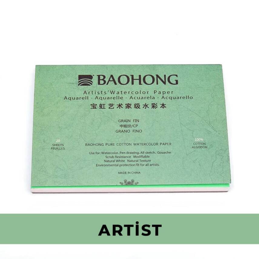 Baohong Suluboya Defteri Artist %100 Pamuk 300 gr 36x51 cm 20 Yaprak Cold Press - 1