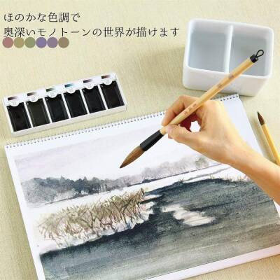 Boku-Undo Sumi Watercolor Set Shadow Black 6 Colors - 3