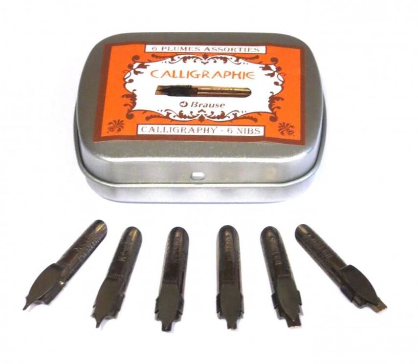 Brause Calligraphy Set Metal Box 6 Nibs 21000B - 2