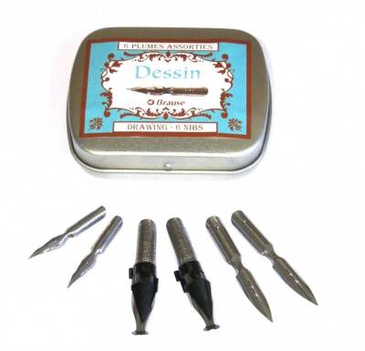 Brause Drawing Set Metal Box 6 Tips 21001B