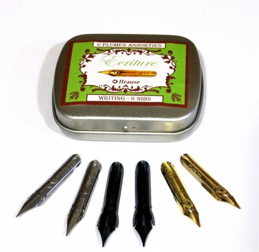 Brause Writing Set Metal Box 6 Nibs 21002B - 1