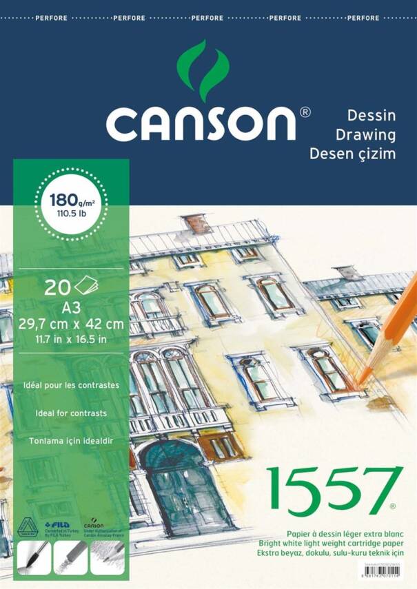 Canson Drawing and Painting Notebook 180 Gr A3 20 Pages Top Spiral - 1