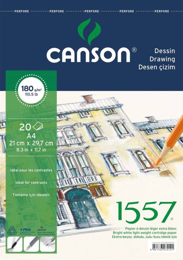 Canson Drawing and Painting Notebook 180 Gr A4 20 Pages Top Spiral - 1