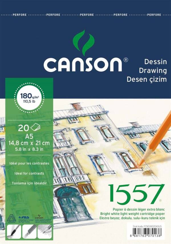 Canson Drawing and Painting Notebook 180 Gr A5 20 Pages Top Spiral - 1