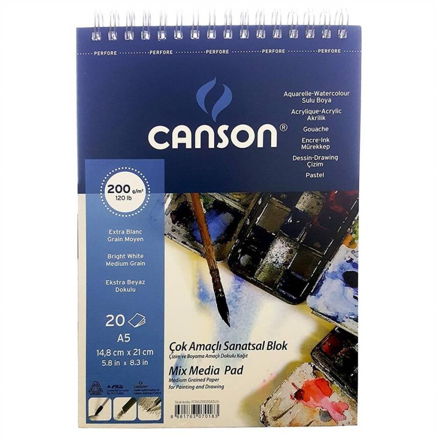 Canson Fineface Multi-Purpose Drawing Book 200GR A5 20YP Top Spiral - 1