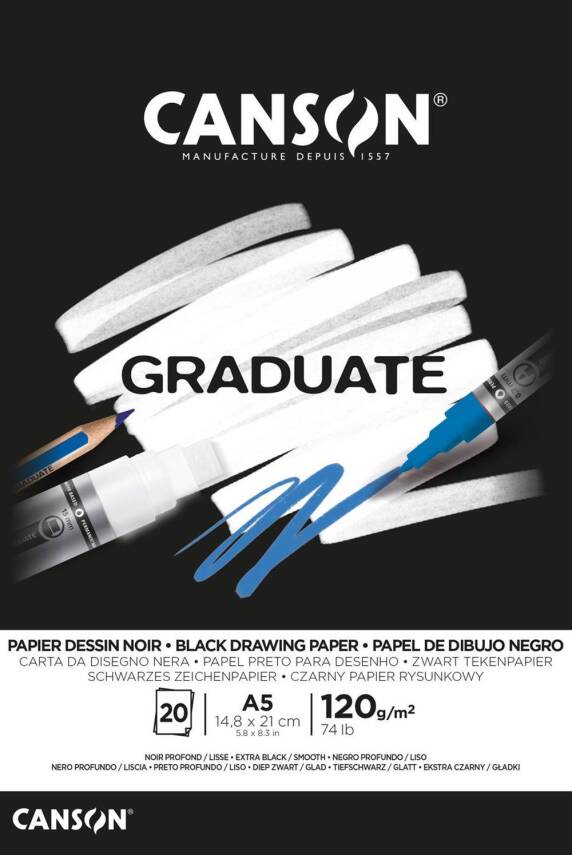 Canson Graduate Çizim Defteri Siyah A5 120gr 20 Sayfa - 1