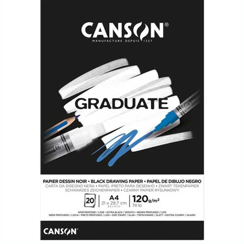 Canson Graduate Drawing Notebook Black A4 120gsm 20 Pages - 1