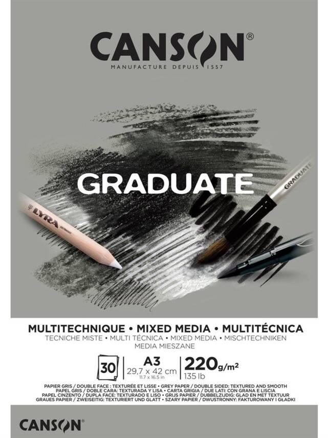 Canson Graduate Mix Media Gray Tone 220G 30 Pages A3 - 1