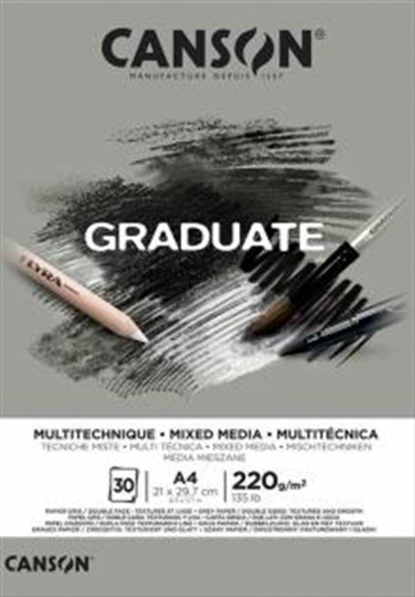 Canson Graduate Mix Media Gri Ton 220G 30 Sayfa A4 - 1