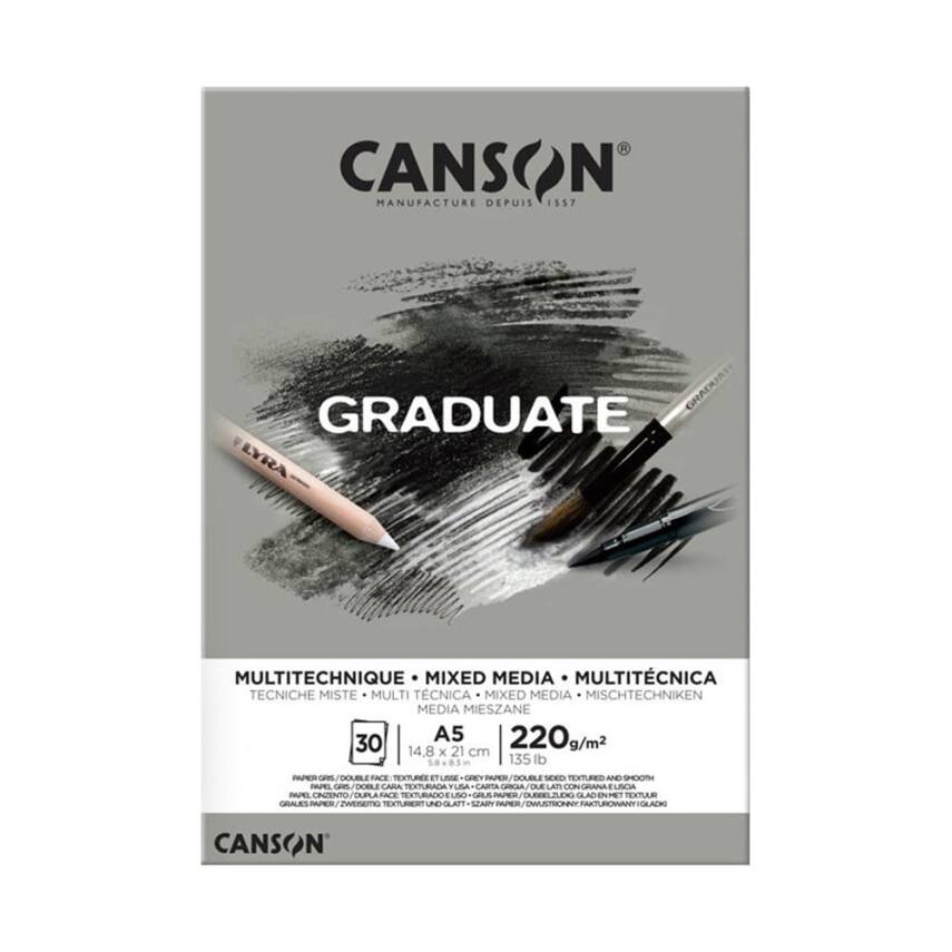 Canson Graduate Mix Media Gri Ton 220G 30 Sayfa A5 - 1