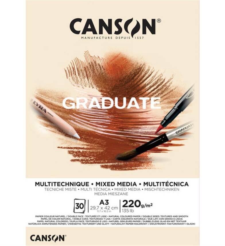 Canson Graduate Mix Media Natural 220G 30 Sayfa A3 - 1
