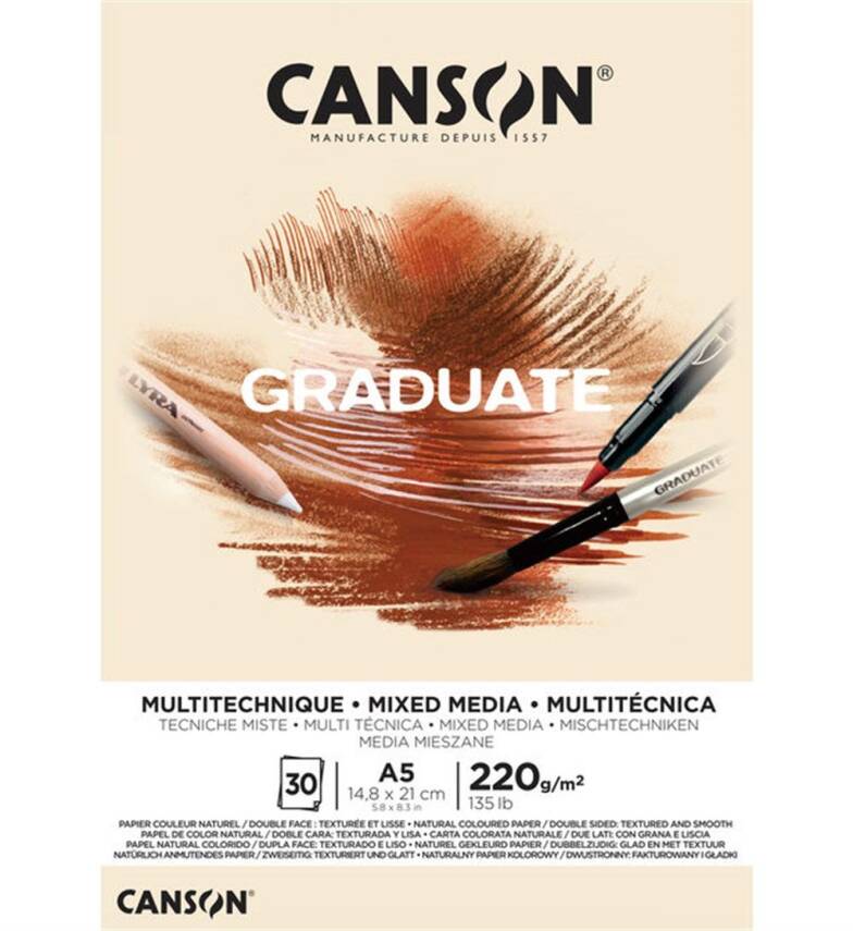 Canson Graduate Mix Media Natural 220G 30 Sayfa A5 - 1