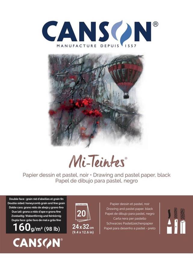 Canson Mi-Teinte Pad 160 gr 24x32 cm 20 Pages Black - 1