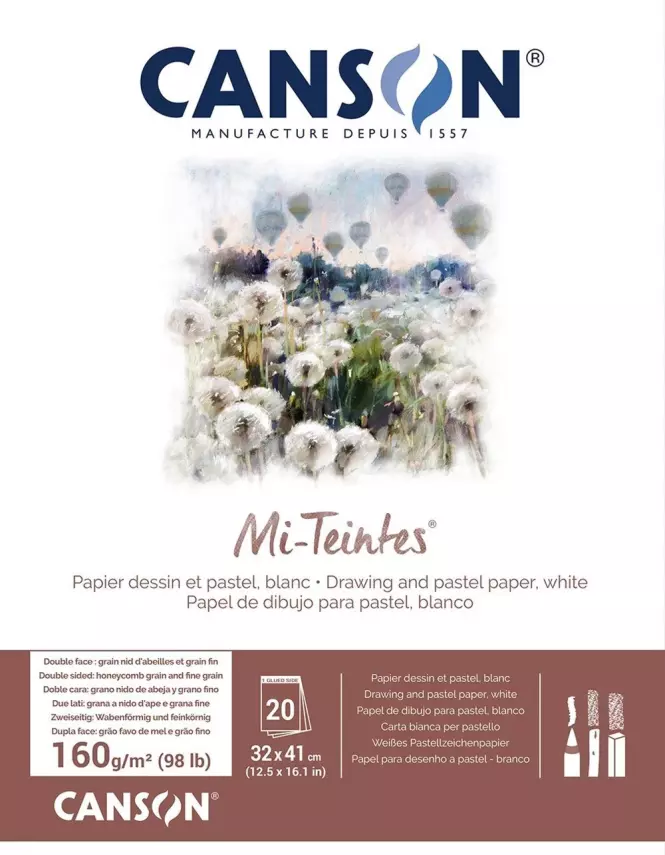 Canson Mi-Teinte Pad 160 gr 24x32 cm 20 Sf Beyaz - 1