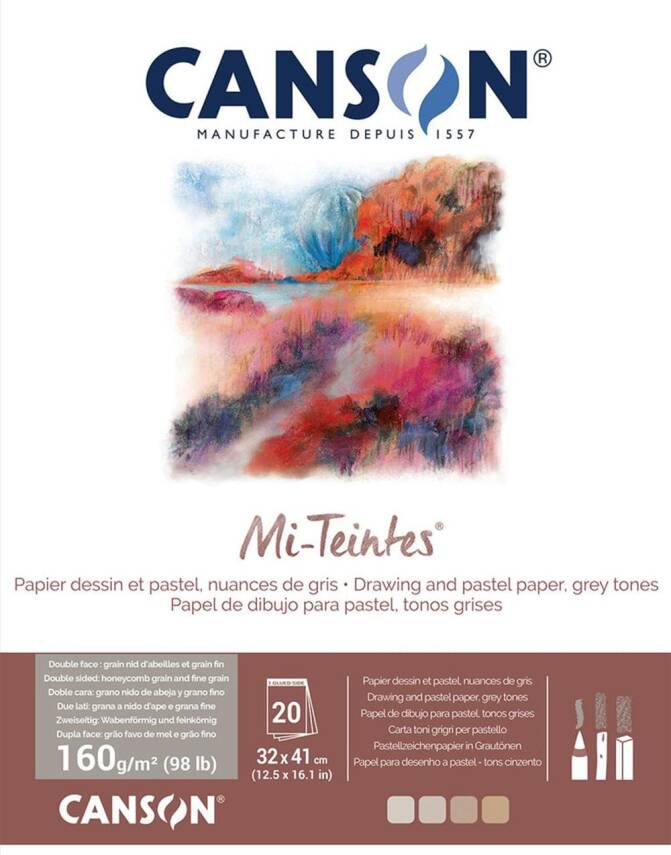 Canson Mi-Teintes Pastel Notebook 160 gr 32x41 cm 20 pages Gray Tones - 1
