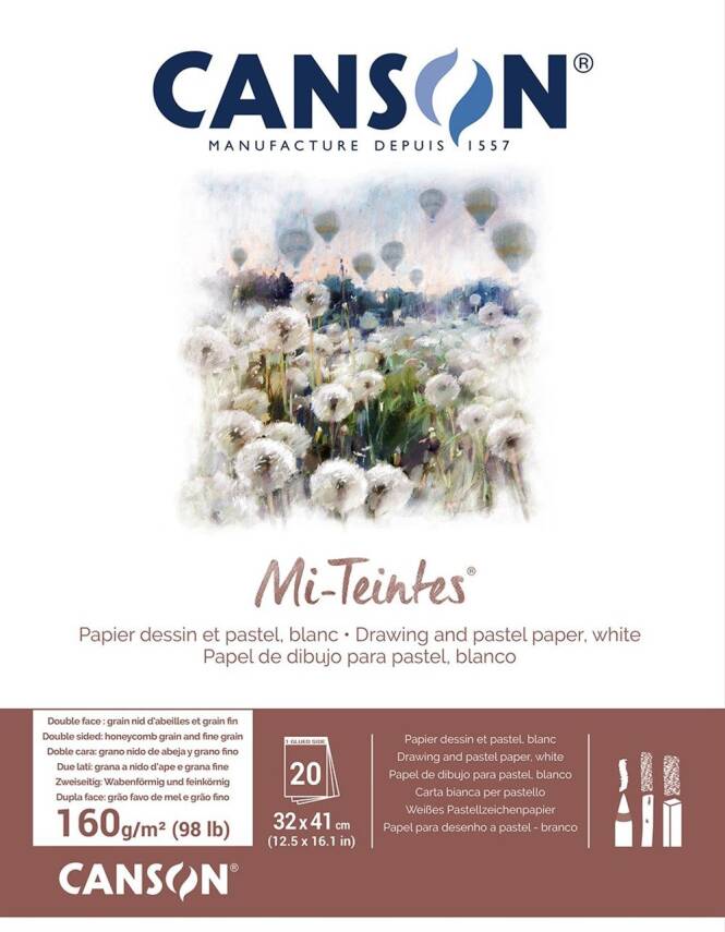 Canson Mi-Teintes Pastel Notebook 160 gr 32x41 cm 20 pages White - 2