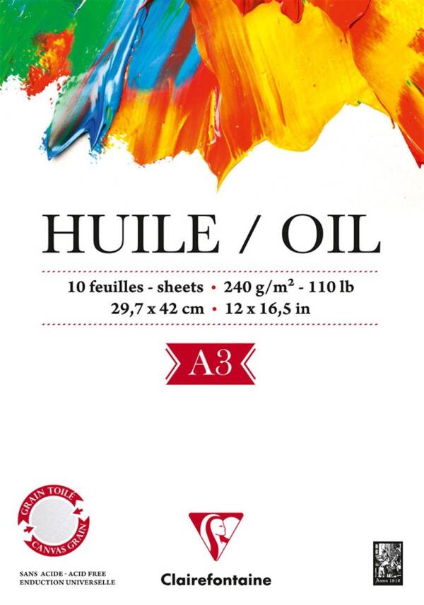 Clairefontaine Huile Oil A3 Oil Painting Paper Short Edge Adhesive 240g 10 Sheets - 1