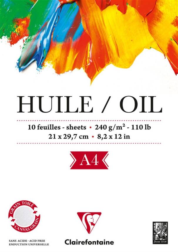 Clairefontaine Huile Oil A4 Oil Painting Paper Short Edge Adhesive 240g 10 Sheets - 1