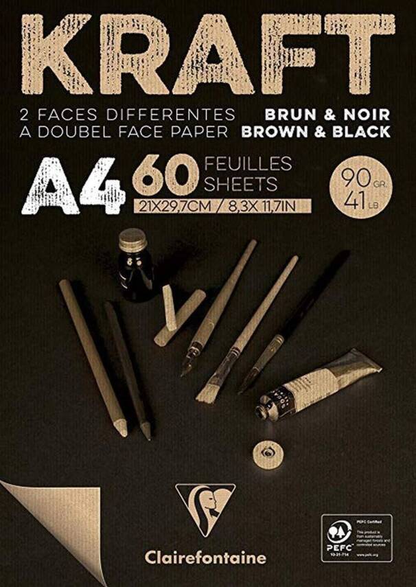 Clairefontaine Kraft Brown and Black Drawing Block A4 90g 60 Yp - 1