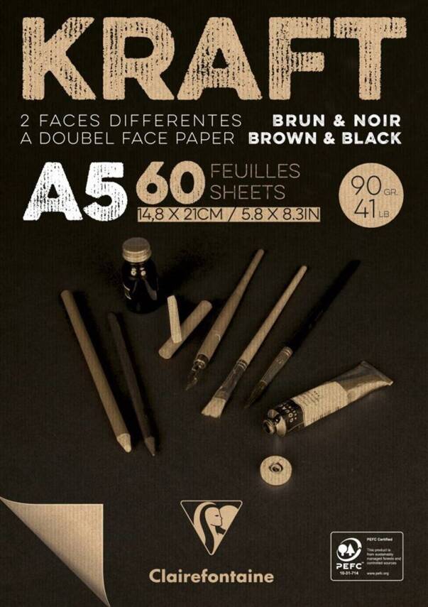 Clairefontaine Kraft Brown and Black Drawing Block A5 90g 60 Yp - 1