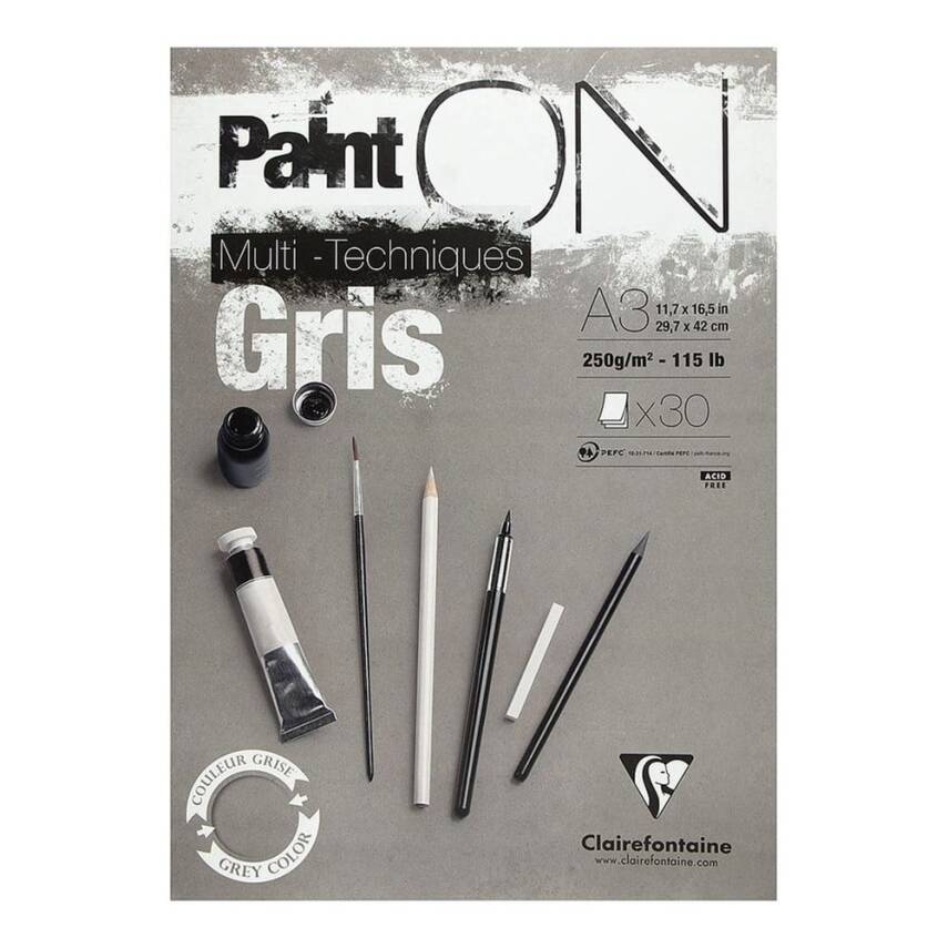 Clairefontaine Paint On Gri Teknik Blok A3 250g 30 Yaprak - 1