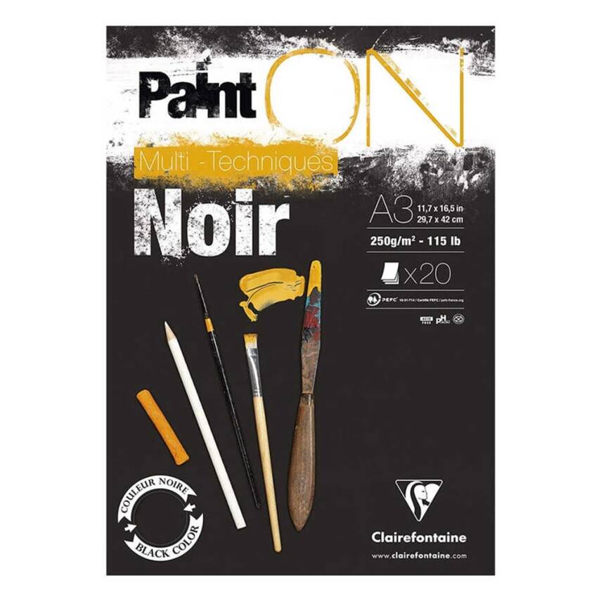Clairefontane Paint-On Mixed Media Black Block A3 250gr 20 Sheets - 1