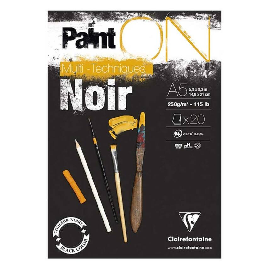Clairefontane Paint-On Mixed Media Black Block A5 250gr 20 Sheets - 1