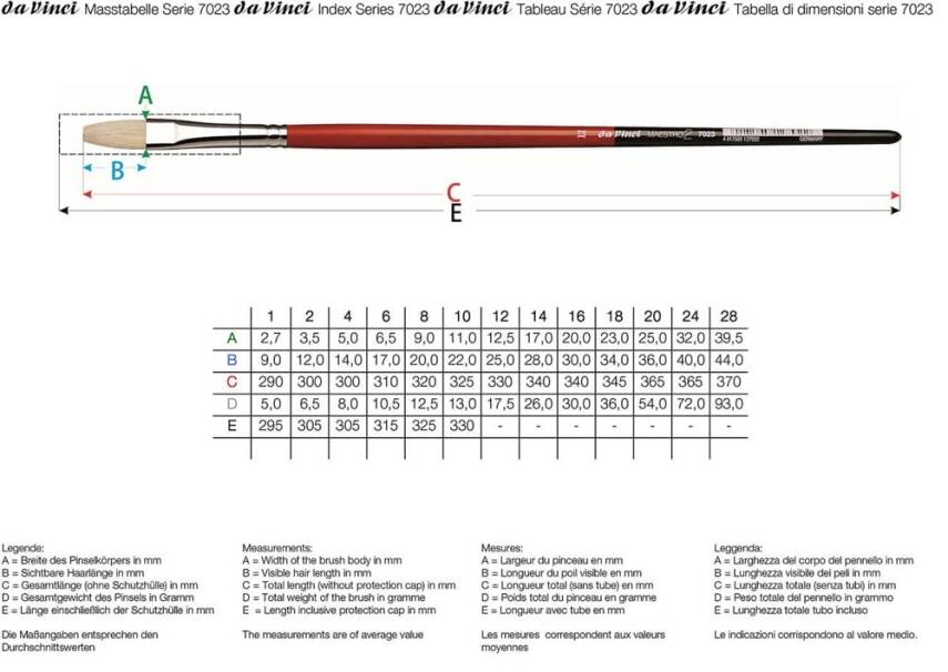 Da Vinci Maestro 2 Bristle Flat Long Handle Oil and Acrylic Paint Brush Series 7023 No:2 - 4