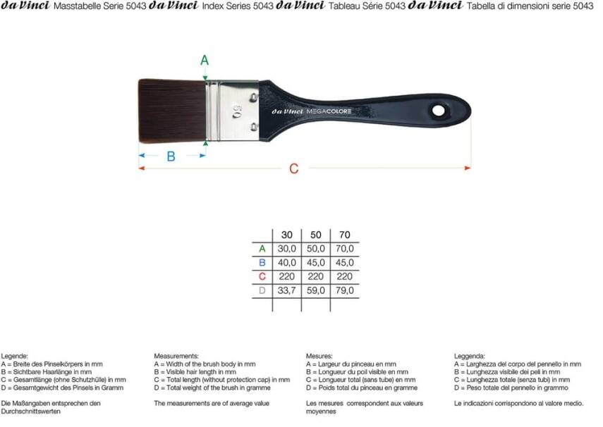 Da Vinci Megacolore Thick Synthetic Flat Wide Surface Brush Series 5043 No:50 - 1