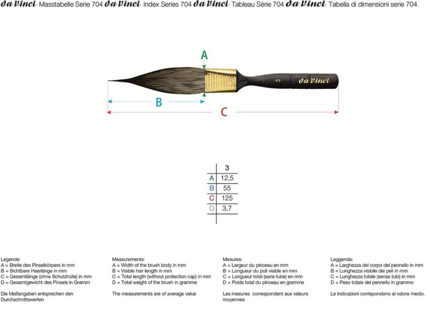 Da Vinci Synthetic Extra Long Dagger Line Sign Writing Brush Series 704 No:3 - 3
