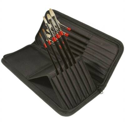 Daler Rowney Aquafine Classic Zip Case 10 Artists Watercolor Brushes Long Handle - 1