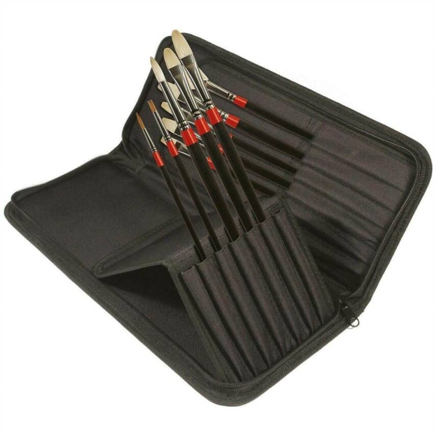 Daler Rowney Aquafine Classic Zip Case 10 Artists Watercolour Brushes Long Handle - 1