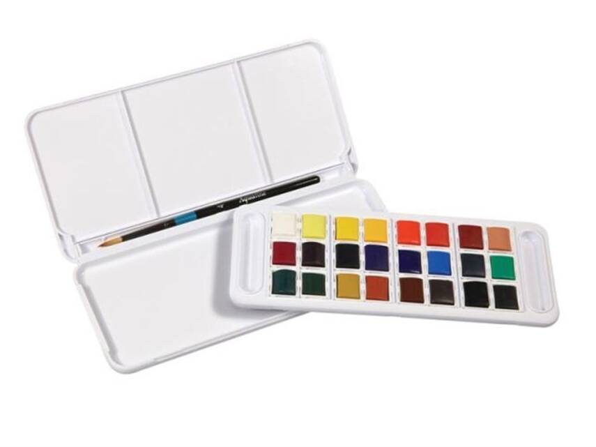 Daler Rowney Aquafine Watercolor Travel Set Brush Gift Plastic Box 24 Pieces - 1