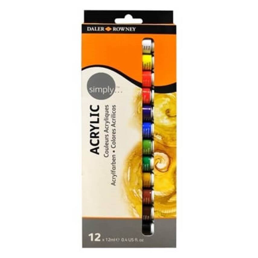 Daler Rowney Simply Acrylic Paint Set 12 Colors x 12 ml - 1