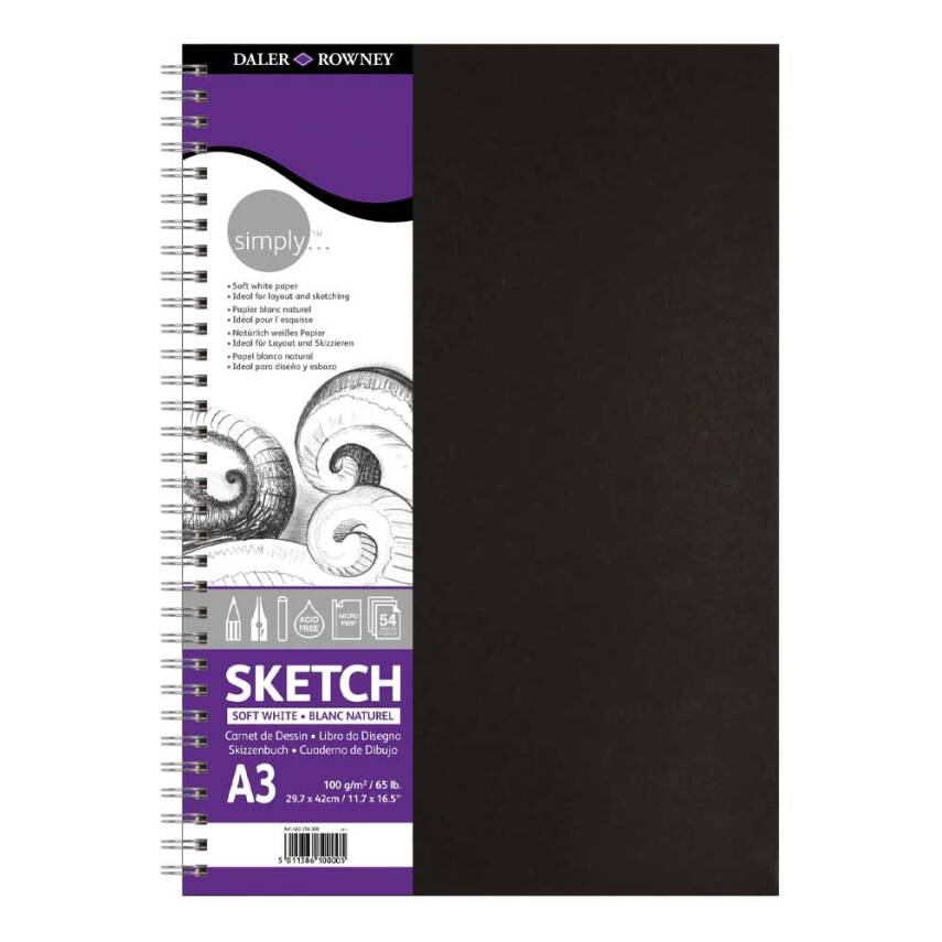 Daler Rowney Simply Hard Cover Wirebound Sketchbook A3 54 Pages - 1