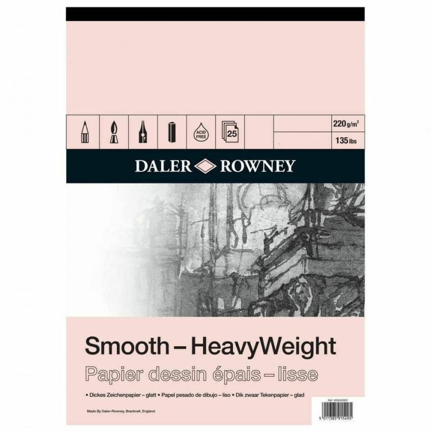 Daler Rowney Smooth Heavyweight Cart Pad A2 220Gr 25Sh - 1