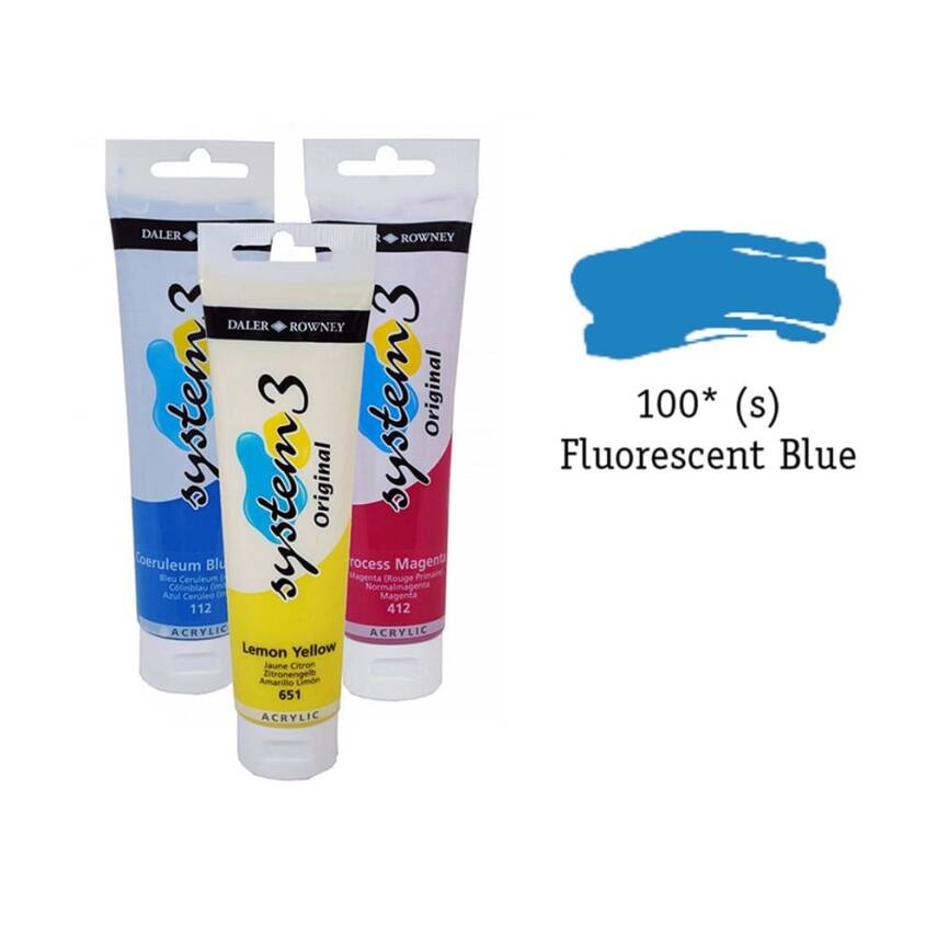 Daler Rowney System 3 Original Acrylic Paint 150 ml Fluoro Blue - 1