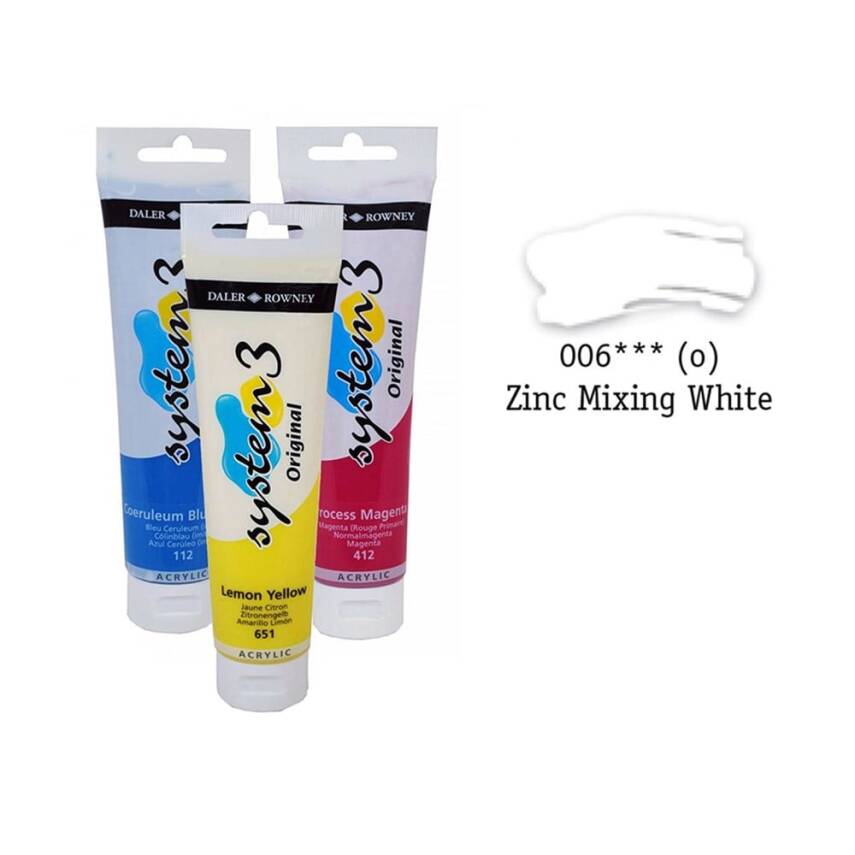 Daler Rowney System 3 Original Acrylic Paint 150 ml Zinc Mix White - 1