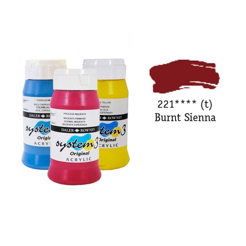 Daler Rowney System 3 Original Acrylic Paint 500 ml Burnt Sienna - 1