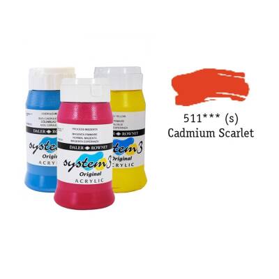 Daler Rowney System 3 Original Acrylic Paint 500 ml Cadmium Scarlet Hue