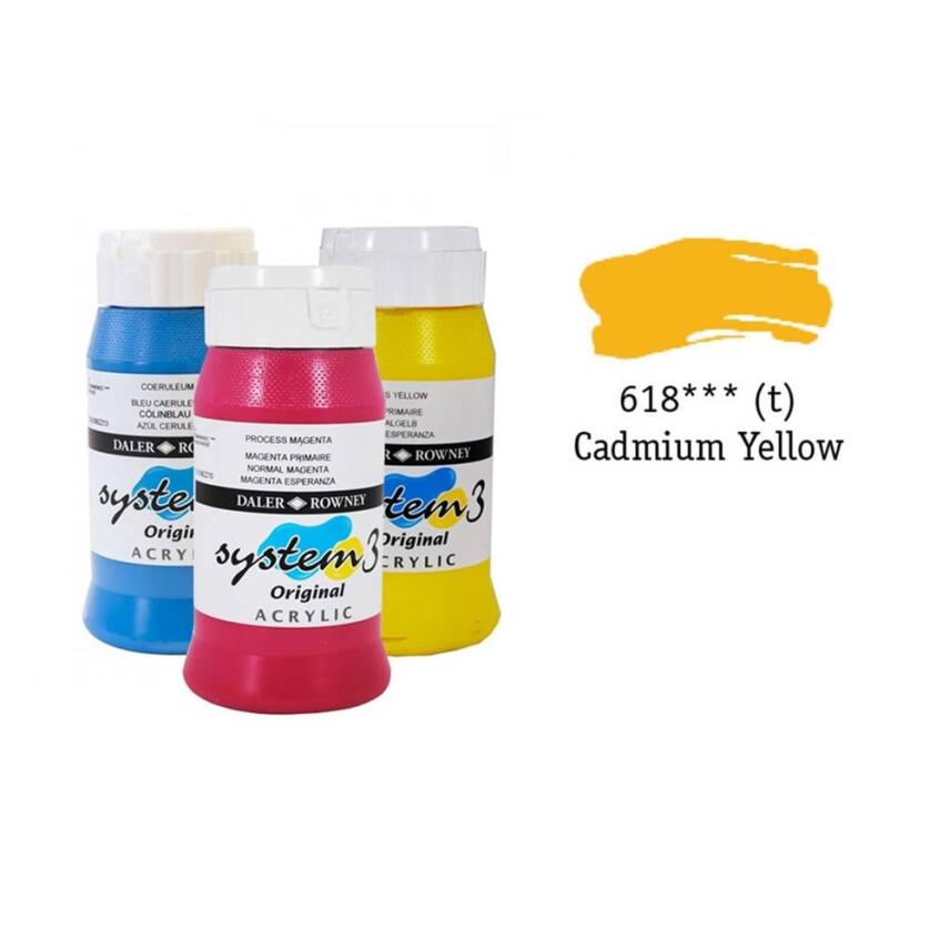 Daler Rowney System 3 Original Acrylic Paint 500 ml Cadmium Yellow Deep Hue - 1
