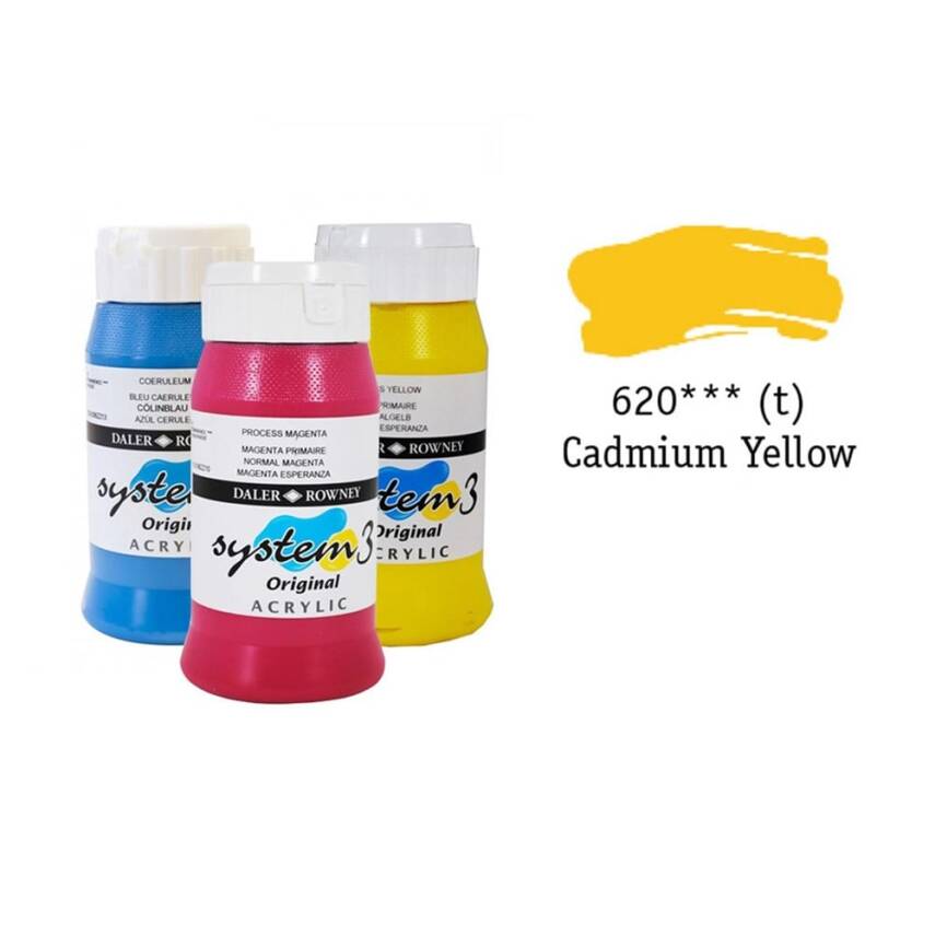 Daler Rowney System 3 Original Acrylic Paint 500 ml Cadmium Yellow Hue - 1