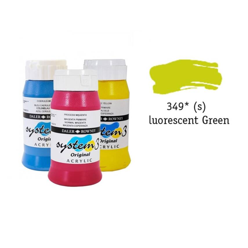 Daler Rowney System 3 Original Acrylic Paint 500 ml Fluoro Green - 1