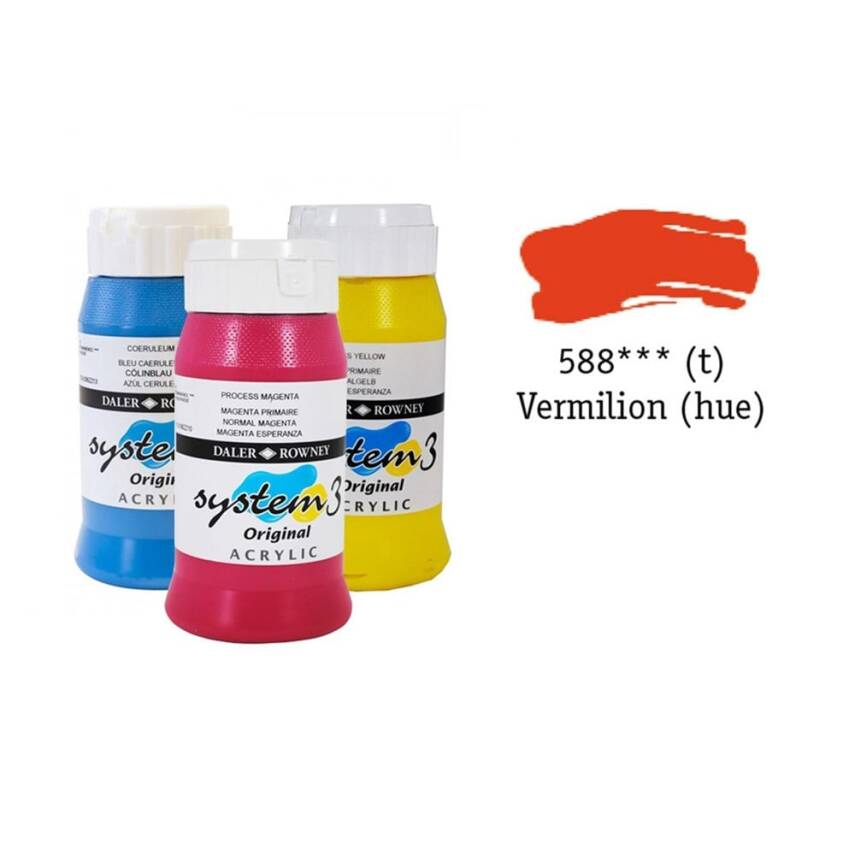 Daler Rowney System 3 Original Acrylic Paint 500 ml Vermilion Hue - 1